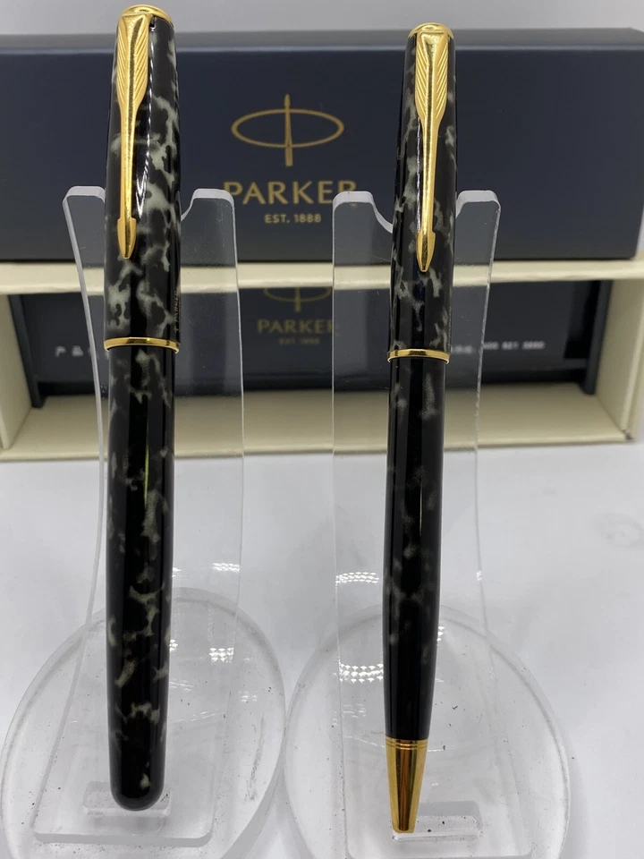 RARO Parker Sonnet Laque Moonbeam Mármol 18K-750 Estilográfica y Bolígrafo Circa: 1993 Foto 2 de 4