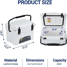 20 Quart Hard Camping Cooler Portable Insulated Ice Chest Cooler Box with Handle