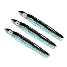 5.5" to 8.5" Octopus Hoochie Squid Skirt - Black & Aqua Blue Sparkle - 3 Pack