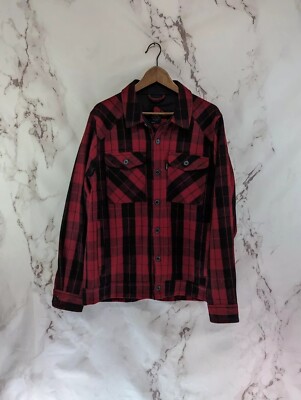 Holden Jacket Mens Large Shirt Wool Red Black Plaid Button Shacket Chamois Coat