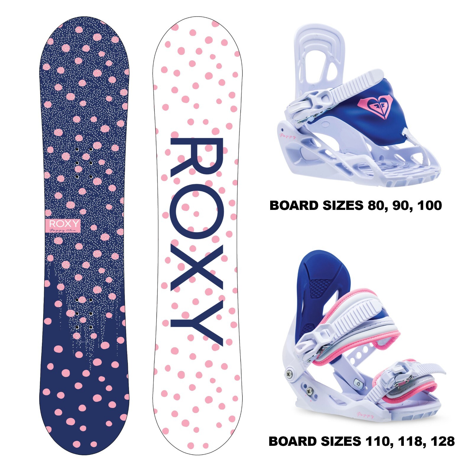 ROXY POPPY 100CM GIRLS SNOWBOARD W/ BINDINGS, NEW