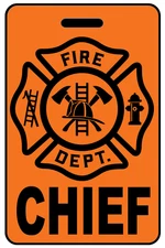 Personalized Safety Orange Chief Firefighter Cross Luggage/Gear Bag Tag