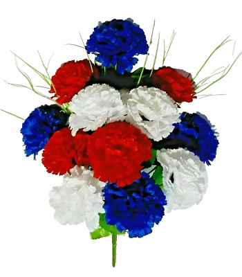Red White & Blue Carnation 17'' Bush USA Patriotic Holiday Silk Flower In/Outdoor