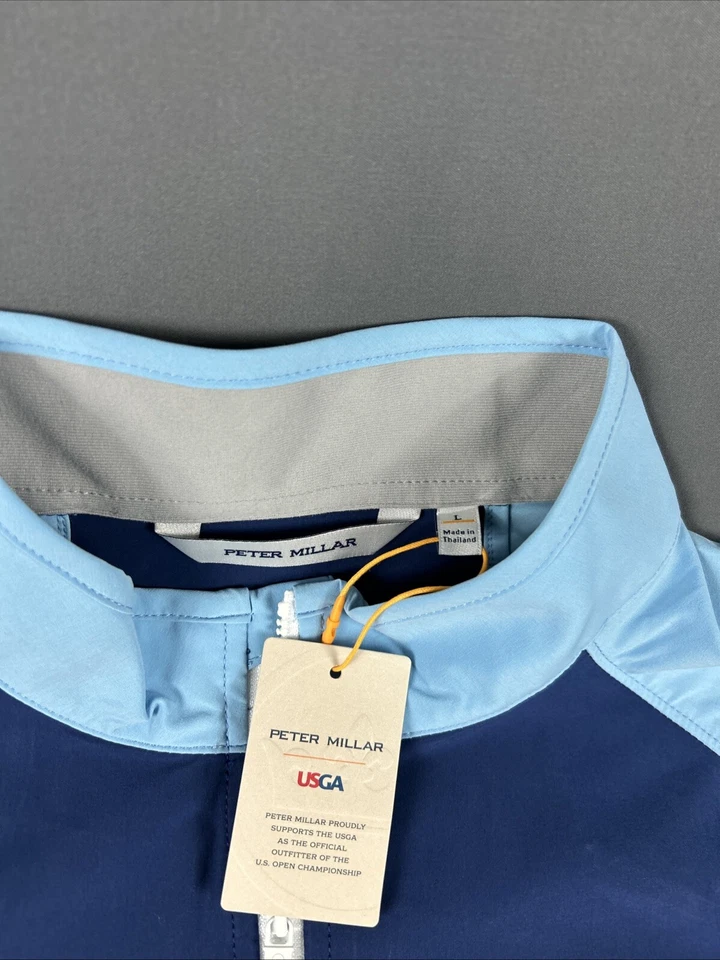 Peter Millar Golf Rain Jacket Pinehurst US Open Logo Large Blue Crown Sport NWT - Image 4 of 4