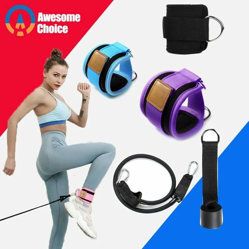 Resistance Band Cable W D Ring Ankle Strap Cuff Door Anchor Gym