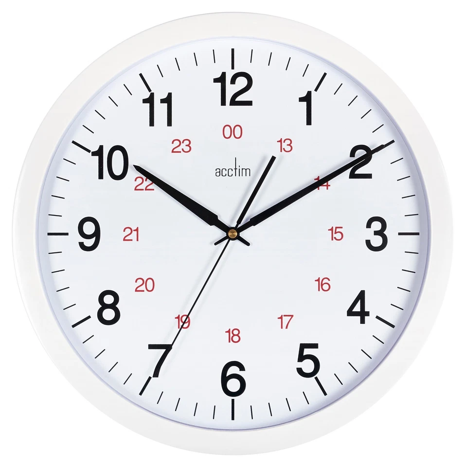 Acctim Metro 14" Wall Clock Quartz 12/24 Hour Dial Easy Read Numbers White 35cm - Image 1 of 1