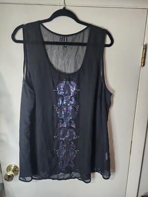 Maurices Plus Size 3 (3X) Black Shear With Beading And Sequins Sleeveless Top