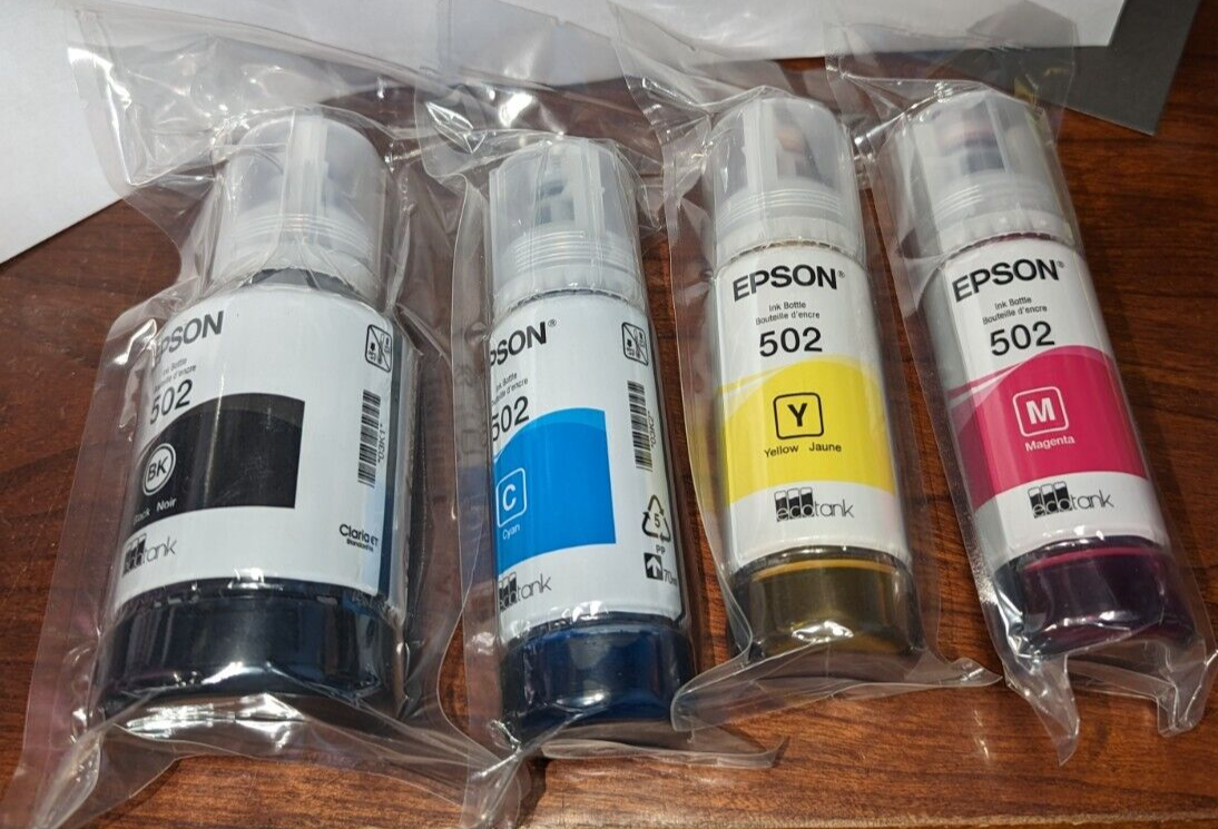 NEW Genuine Epson 502 Ink Bottle Set WORKS w/ALL ECOTANK printers