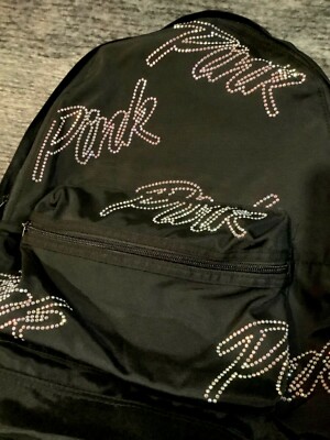 NWT VS Pink Bling Backpack Black and White Stripes PINK Victoria main image 4