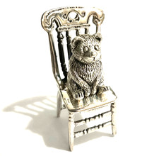 Sterling Silver Victorian Miniature Dolls house Teddy Bear Pin Cushion and chair