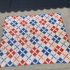 Antique Vintage Heavy Duty Cotton Red Blue Beige Cathedral Quilt