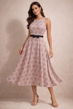 Tommy Hilfiger Women’s Sleeveless Midi Dress Pink Blue Medallion Print Size 12