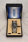 Vintage 80s Seiko 8223-8080 Day Date Silver Black Face Lion's Head Men's Watch