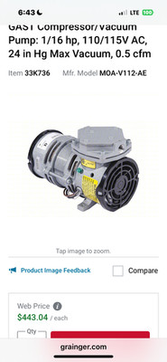 GAST IDEX MOA-P101-CA 50PSI 115VAC 1/16HP AIR COMPRESSOR AND VACUUM PUMP 1/4''NPT