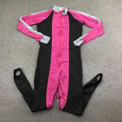 Helly Hansen Unitard Womens Medium Pink Black Stirrup Base Layer Zip Ski Suit