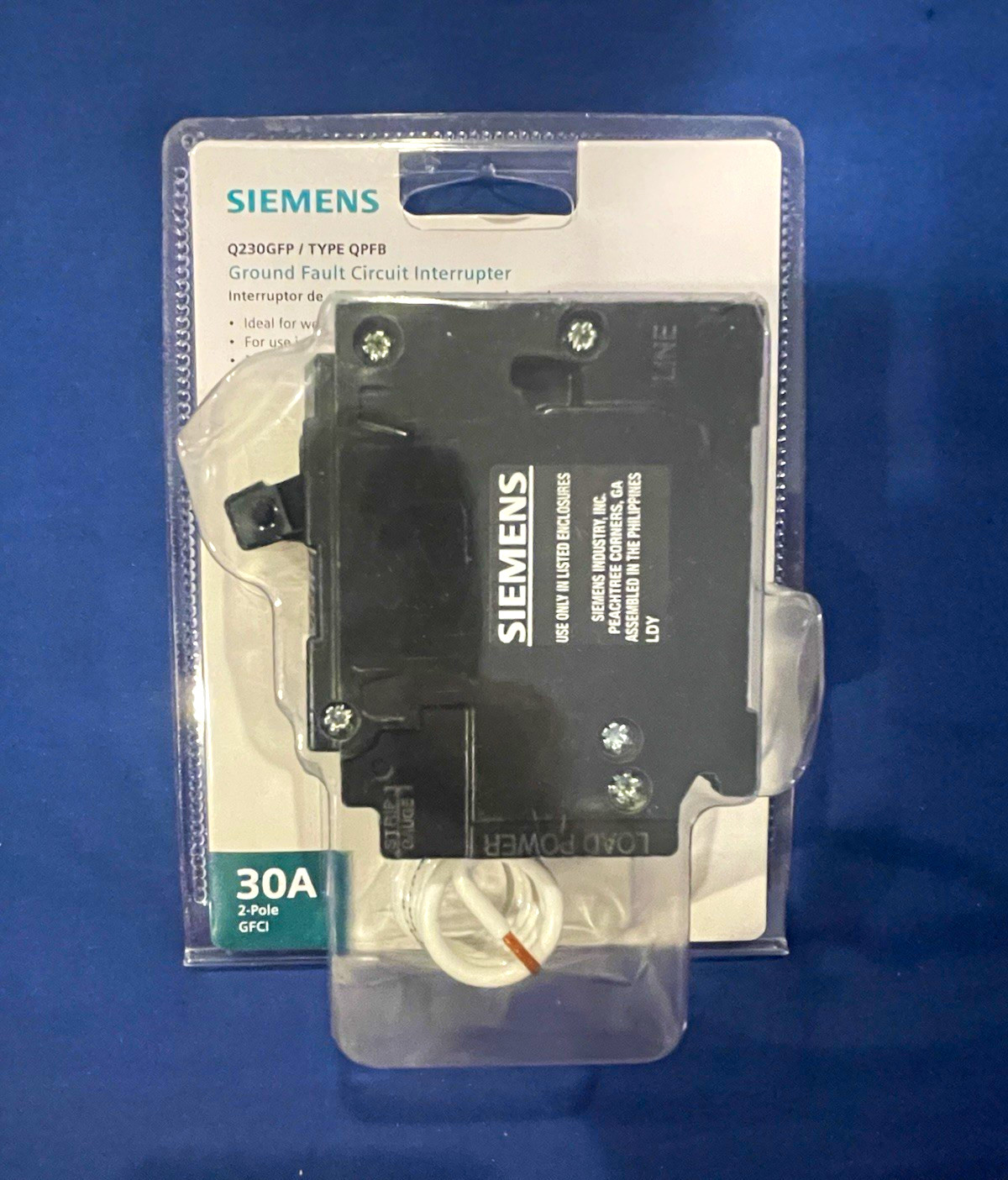 Siemens Q230GFP 30A 2-Pole GFCI Type QPFB Circuit Breaker Self-Test Pigtail