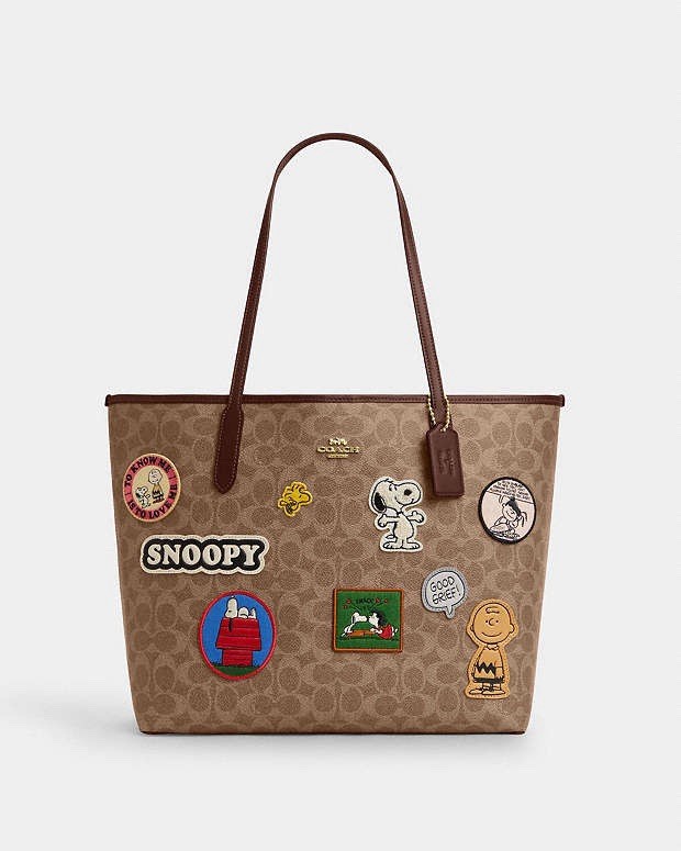 NWT Coach X Peanuts City Tote In Signature Canvas With Patches