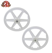 20 Bmx Gt-style 6-spoke Mag Wheel Set White Front 1-speed Freewheel Rear.