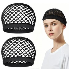 2Pcs Black Elastic Hair Net for Sleeping, Premium,Mesh Crochet Hair Nets for ...