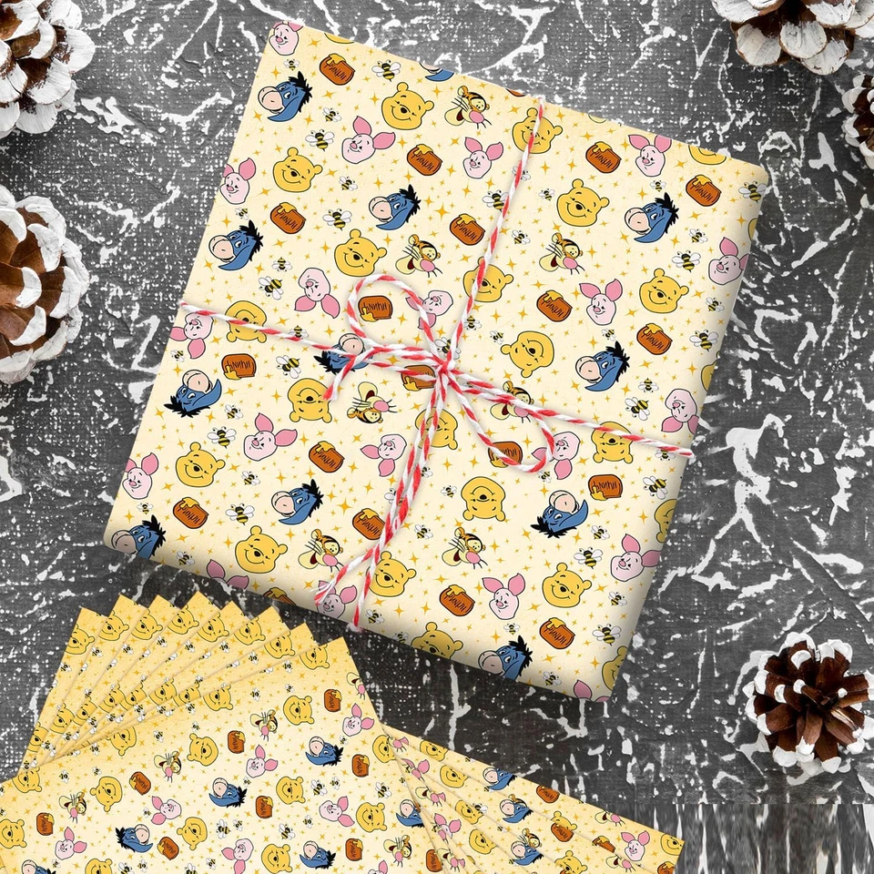 Pacote com 5 papel de embrulho Winnie para chá de bebê, embrulho clássico para presente de urso para Birthda - Imagem 3 de 4