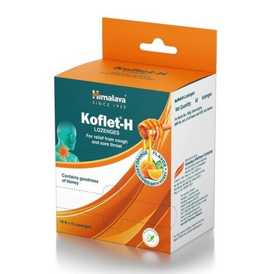 10 Strips 60pc Himalaya KOFLET-H Lozenges Orange Flavor for Sore Throat