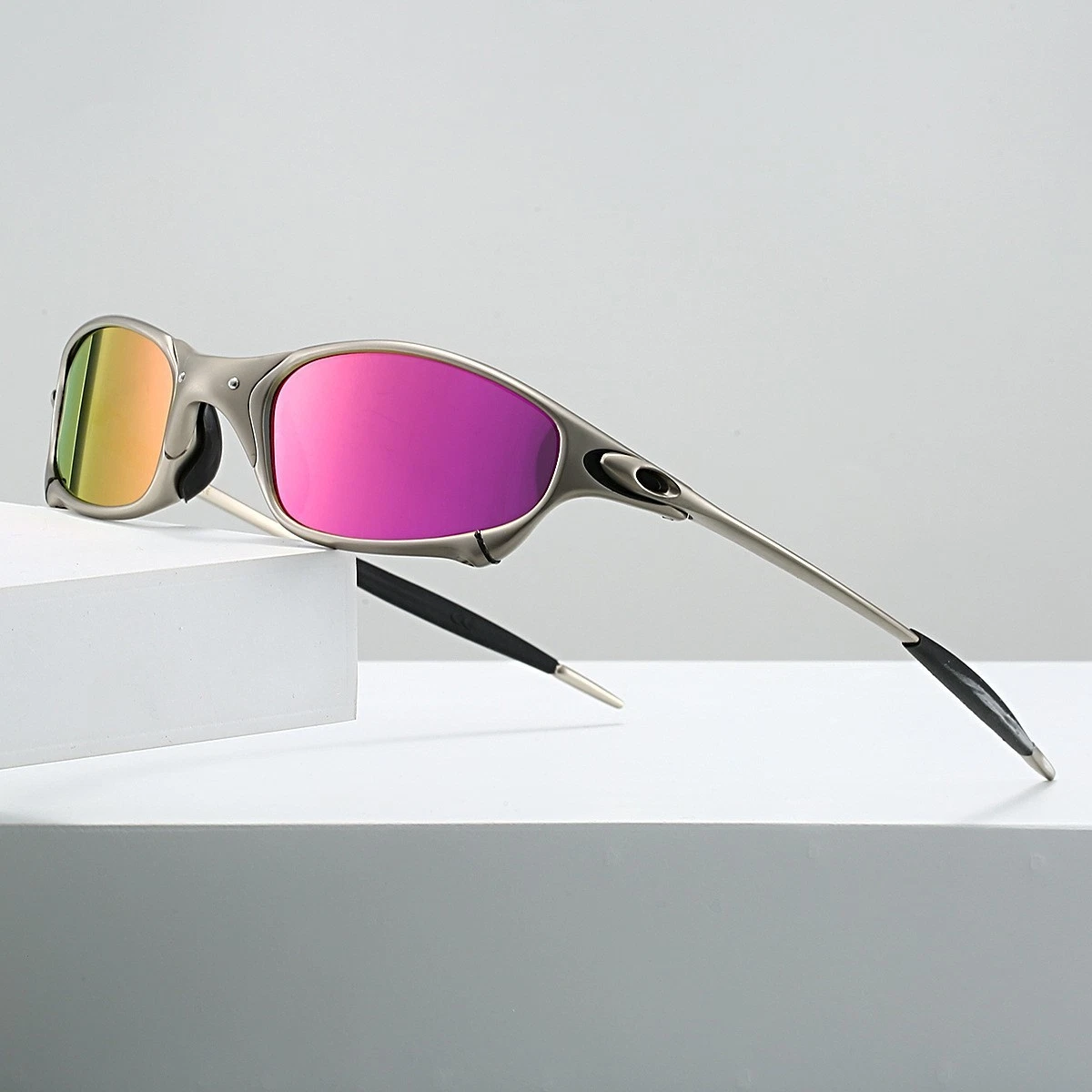 Oakley Script Sunglasses Burgungy Stripe & Gray Horn Oakley Gray Wrap Sunglasses for Women for sale | eBay main image 3