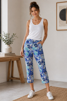 ESS Floral Cropped Womens Blue Mid Rise Cotton Blend Ankle Pants NWT SZ 10P -8P
