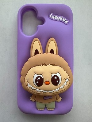 3D Cartoon LaBuBu Monsters Phone Case w/ Holder for iPhone 16 - Purple