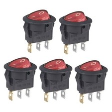 Round Rocker Switch 12V 20A Red Light Iluminated Small 5Pcs 3 Pin ON/OFF - Red