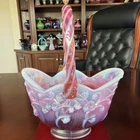 Fenton Plum Lily of the Valley Opalescent Art Glass Basket - Bill Fenton Signed