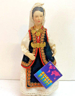 Greek Evelt Doll 8'' with coin necklace 8''