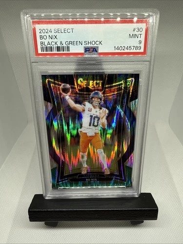 2024 Panini Select - Concourse Bo Nix #30 Black & Green Shock Prizm (RC) PSA 9