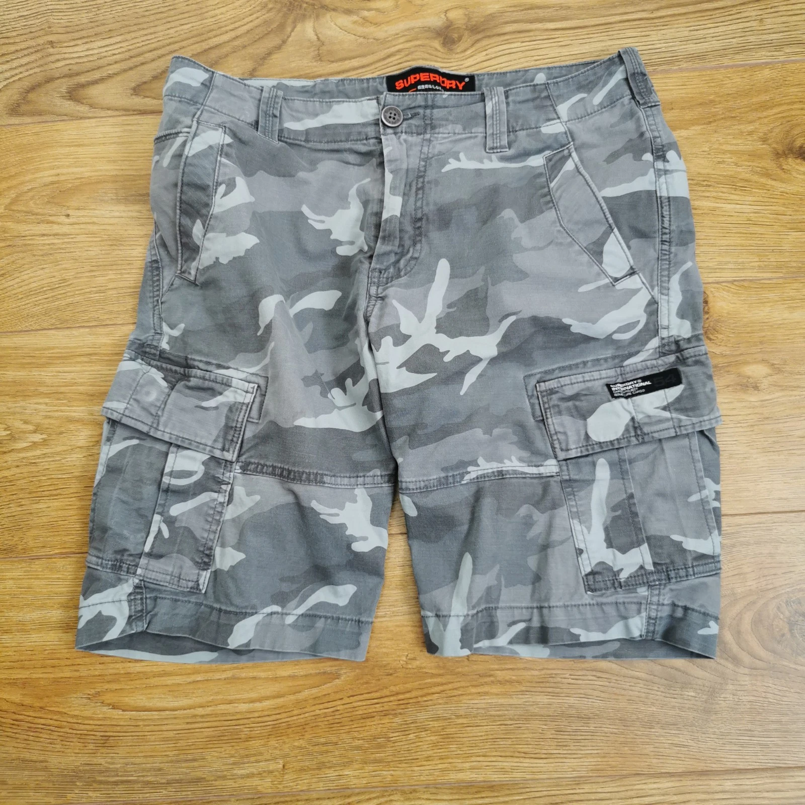 Superdry Core Cargo Shorts Mens W32 Grey Urban Camo Utility Combat Army Military