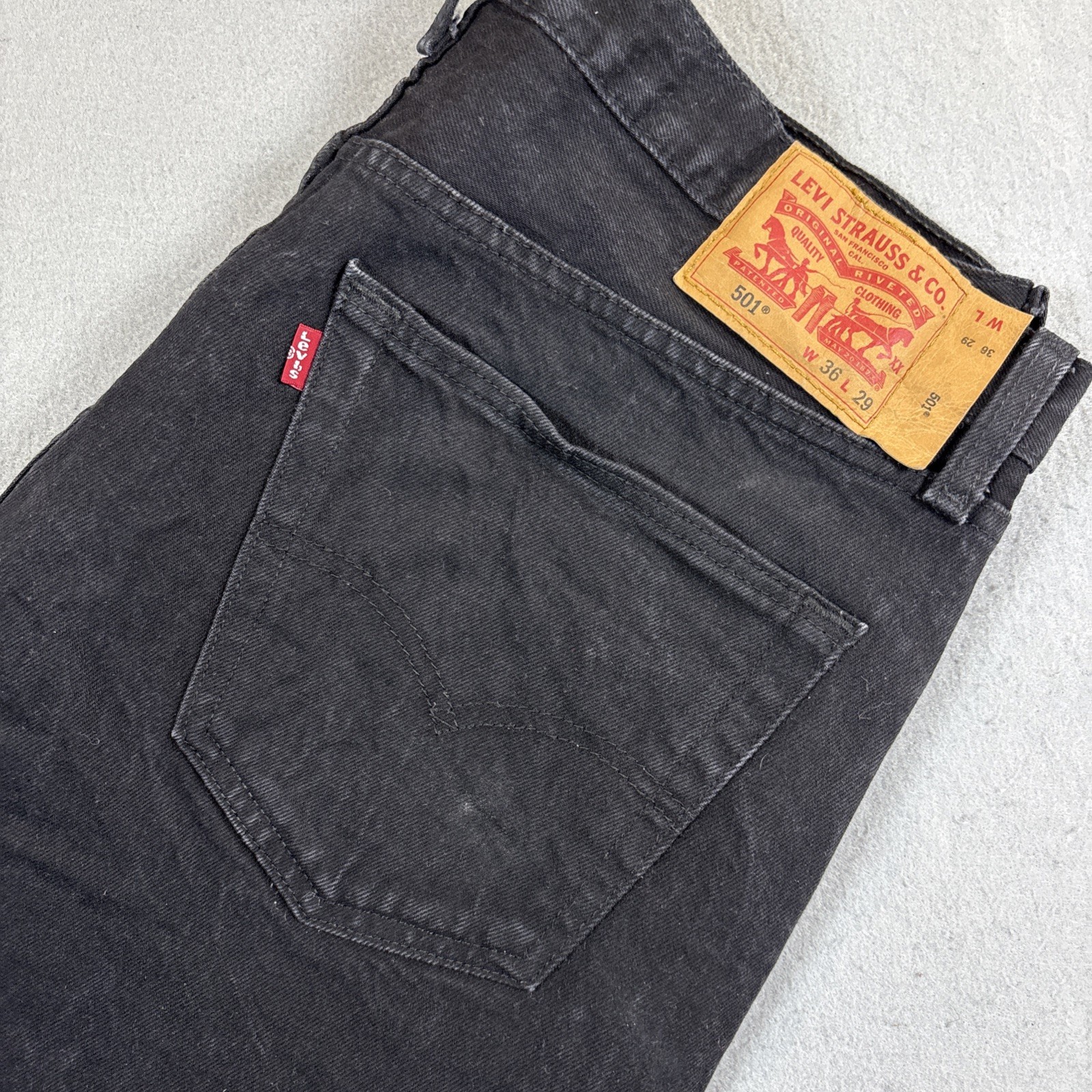 36x29 Mens Black Denim Button Fly Regular Fit Straight Dark 