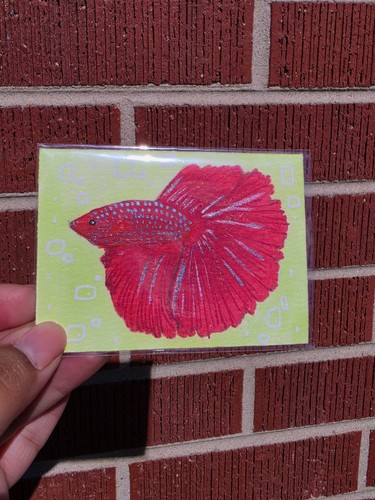 ACEO Original Alcohol Marker Watercolor Beta Fish Hand Painted