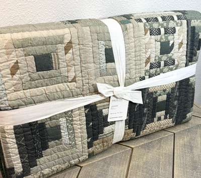 POTTERY BARN JAXSON PATCHWORK KING CAL KING QUILT LODEN GREEN REVERSIBLE