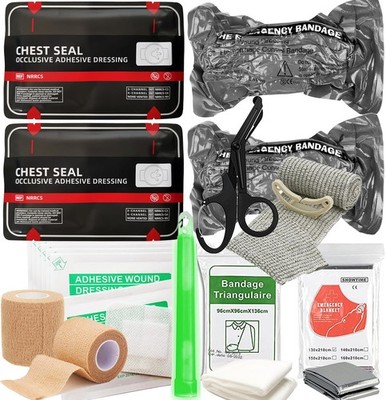 Bleeding Control Pack Feat Med Trauma Kit, Includes Vented Chest Seal x2, Isr...