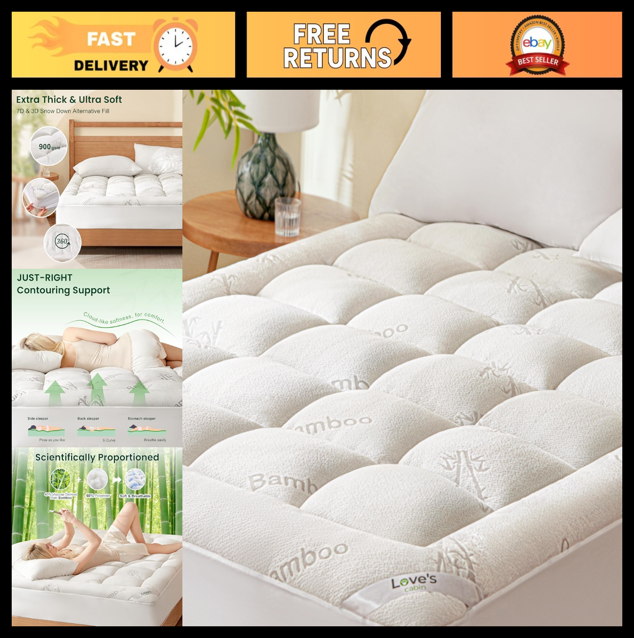 Bamboo Twin Mattress Topper Cooling Pillow Top