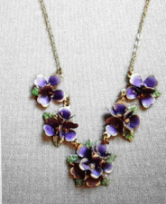 NECKLACEANTIQUESUFFRAGETTE AUSTRIAN PAINTED ENAMEL VIOLET PURPLE /GREEN