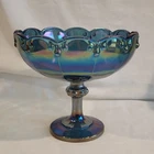 Vintage Indiana Glass Iridescent Blue Pedestal Serving/ Storage bowl
