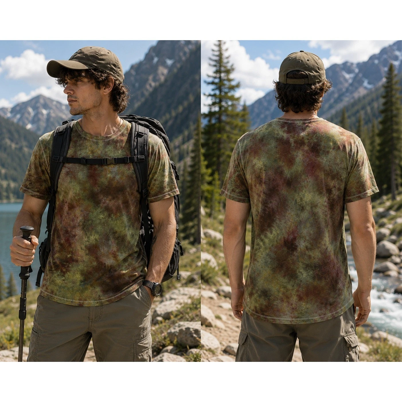 Lululemon Shirt Mens Large Green Brown Tie Dye Cotton CUSTOM Hiking Distressed