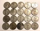 20 Walking Liberty Half Dollars including collectible dates, Many VF condition.