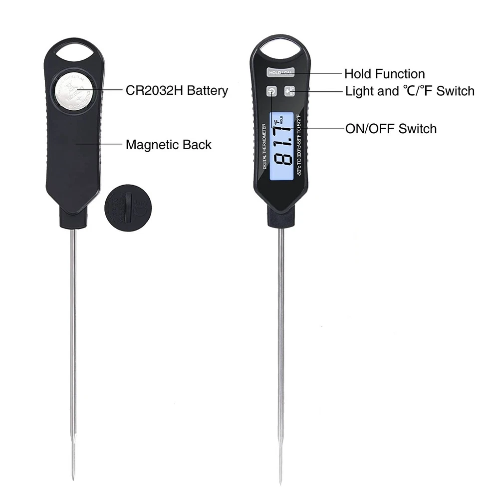 Meat Thermometer, Digital Instant Read Kitchen Food IP66 Waterproof 5.1" Long