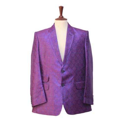 Blazer homme violet géométrique soie designer veste formelle mariage manteau de sport 44R - Photo 1 sur 7