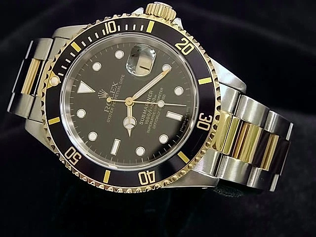 Rolex Hombre Submariner Fecha Oro Amarillo 18k Acero Inoxidable Reloj Negro Sub 16613