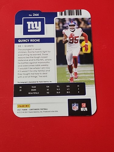 Quincy Roche 2021 Panini Contenders Rookie Ticket Auto 94/95 New York Giants - Bild 6 von 7