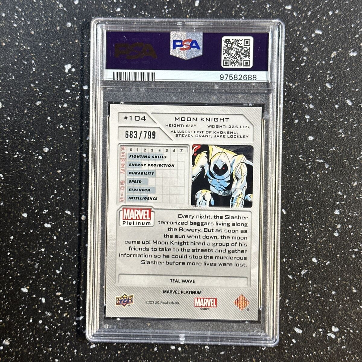 2023 Marvel Platinum Teal Wave /799 #104 Moon Knight PSA 10 2023 Marvel Platinum Teal Wave /799 #104 Moon Knight PSA 10