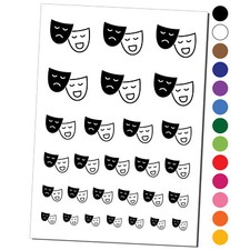 Acting Comedy Drama Masks Theater Carnival Temporary Tattoo Water Resistant Set