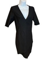 Lulus Black V-Neck Half Sleeve Knee Length Body Con Dress Sz M