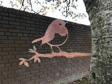 Robin on a twig Silhouette Rusty Metal Bird Patina Garden Art Ornament M/Steel